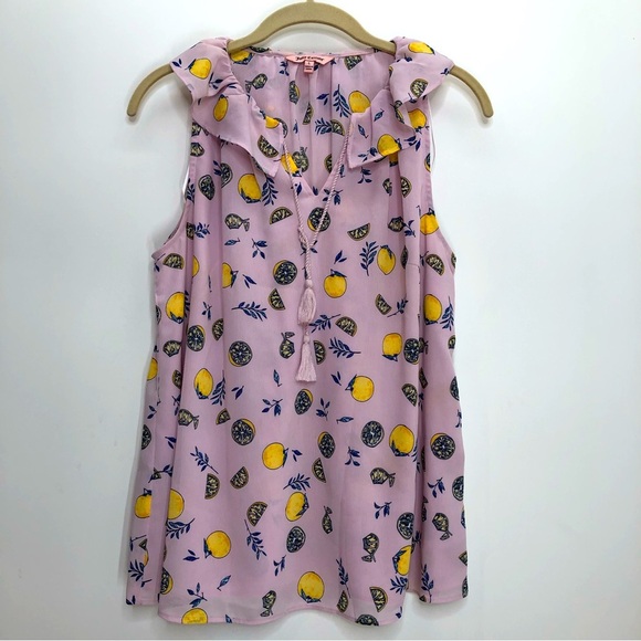 Juicy Couture pink with lemon print sleeveless blouse - Picture 1 of 6